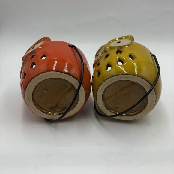 Vintage Gerson International Ceramic Owls Set of 2 with Handles Orange Yellow - Picture 5 of 11